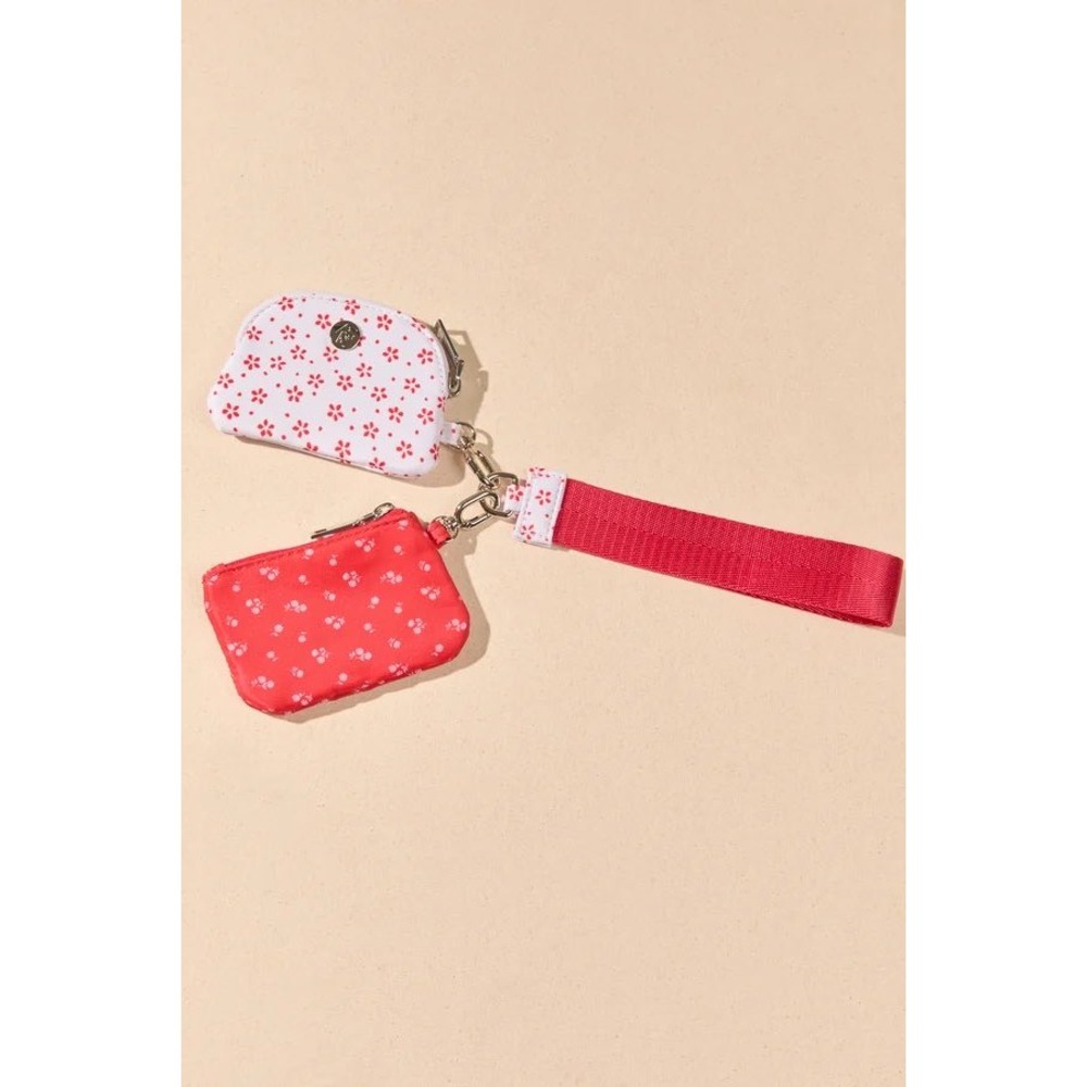 Altar'd State Red White Floral Double Pouch Wristlet Keychain Coin Purse